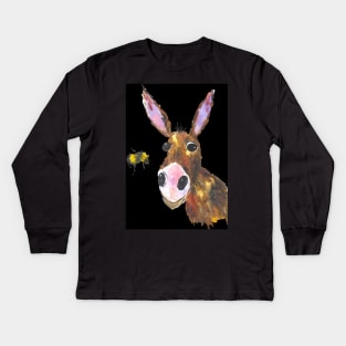Silly Donkey and a bee Kids Long Sleeve T-Shirt